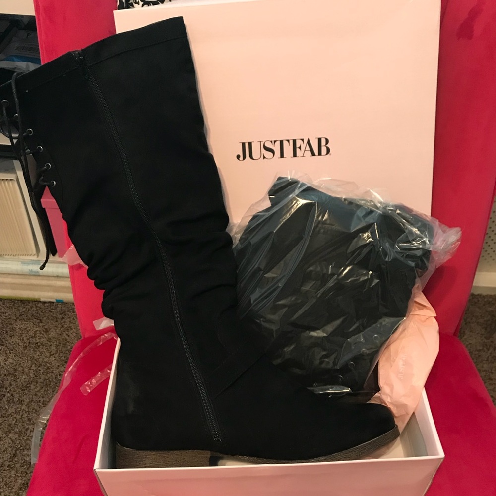 Black Knee High Wide Calf Suede Boots
